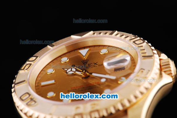 Rolex Yachtmaster Oyster Perpetual Automatic with Yellow Gold Dial and Full Gold Bezel,Case and Strap-Round Bearl Marking-Small Calendar - Click Image to Close